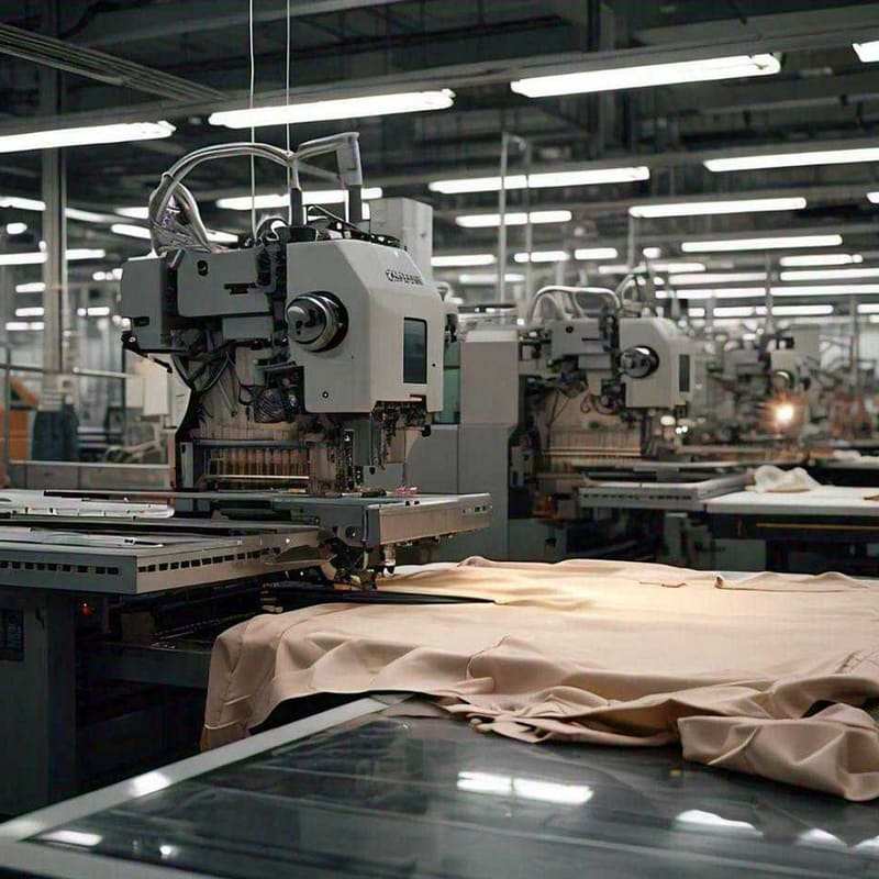 An Electric Machine cutting bulk fabric for hoodies and t-shirts